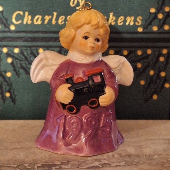 Hummel Goebel Angel Bell Ornament 1995 Purple Angel with Train 20th Ed w/Box - Picture 1 of 9